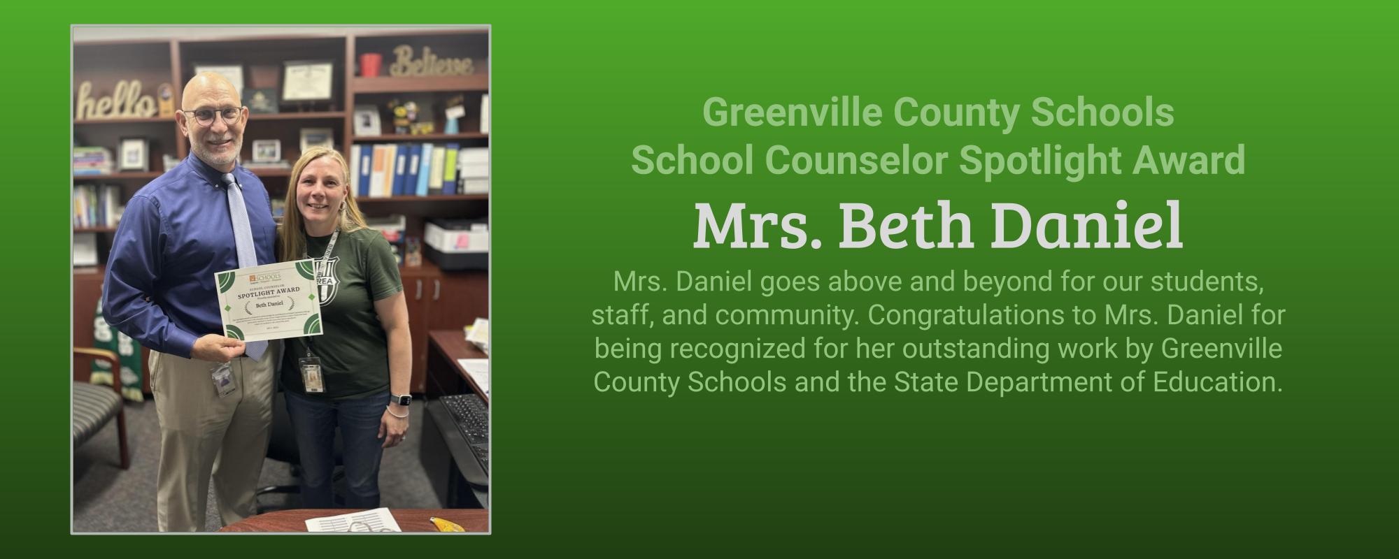 Beth Daniel Counselor spotlight award