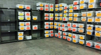 Warehouse shelves with smaller items