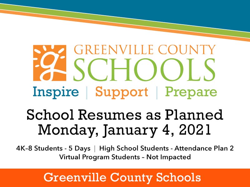 Greenville County Schools to return on Monday, January 4