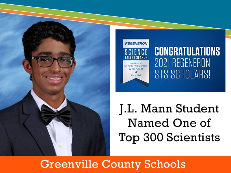 J. L. Mann Senior Aryan Naveen Named One of Top 300 Student Scientists in the Nation