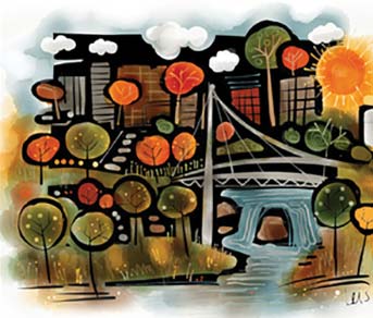 College Fair Logo - graphic of the bridge over Reedy River in Greenville