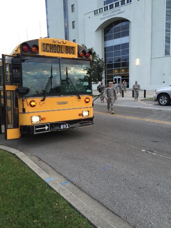 Buses preparing to leave Charleston