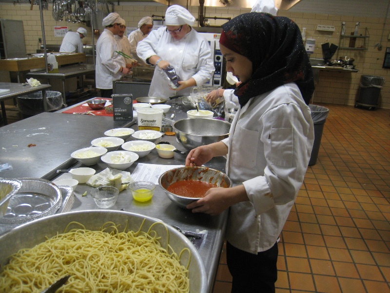 Bonds Career Center culinary students prepare casseroles for Greer Community Ministries’ Big Thursday event.  Photo 2