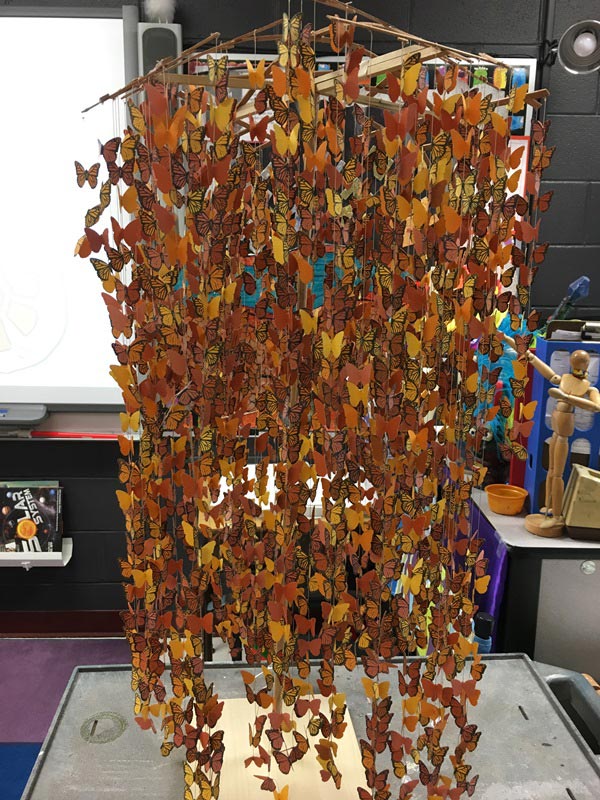 Over 2,000 fifth grade students throughout South Carolina are painting their own versions of Monarchs on vinyl sheets that will be hung in a 20-foot mobile to be exhibited in March at EdVenture Museum in Columbia, S.C. 