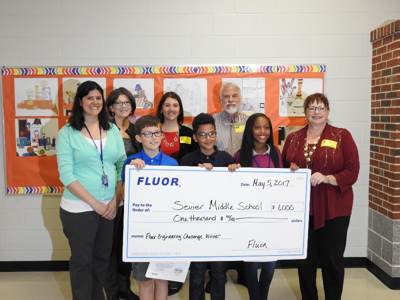 Sevier Middle School won a $1,000 check from Fluor as winners of the Fluor Engineering Design Challenge.