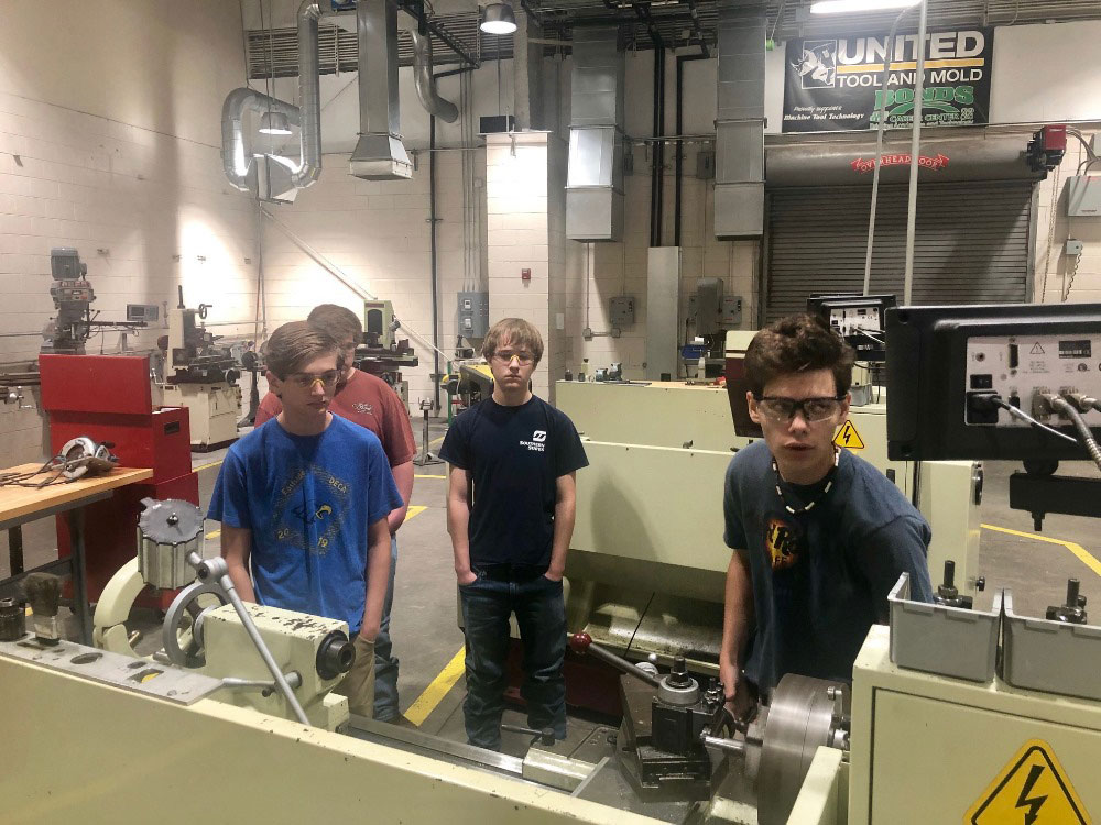 Students working in the shop