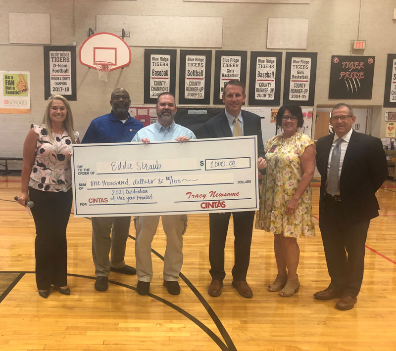 Blue Ridge Middle School Plant Engineer Eddie Straub received an exciting surprise when Cintas Corporation presented him with a $1,000 check.