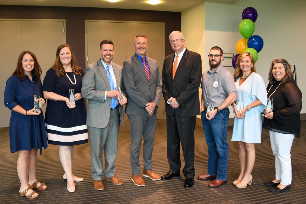L-R Melissa Patterson, Cindy Weston, Josh Patterson, Brian Spanougle, Chief Operations Officer, Greenville Federal Credit Union, Dr. Burke Royster, Dallas Barcus, Erin Wetmore, Trudi Ivie
