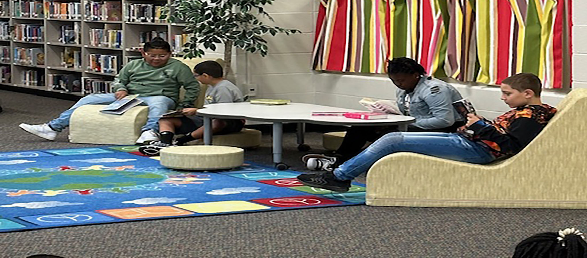 Group of students in the library.