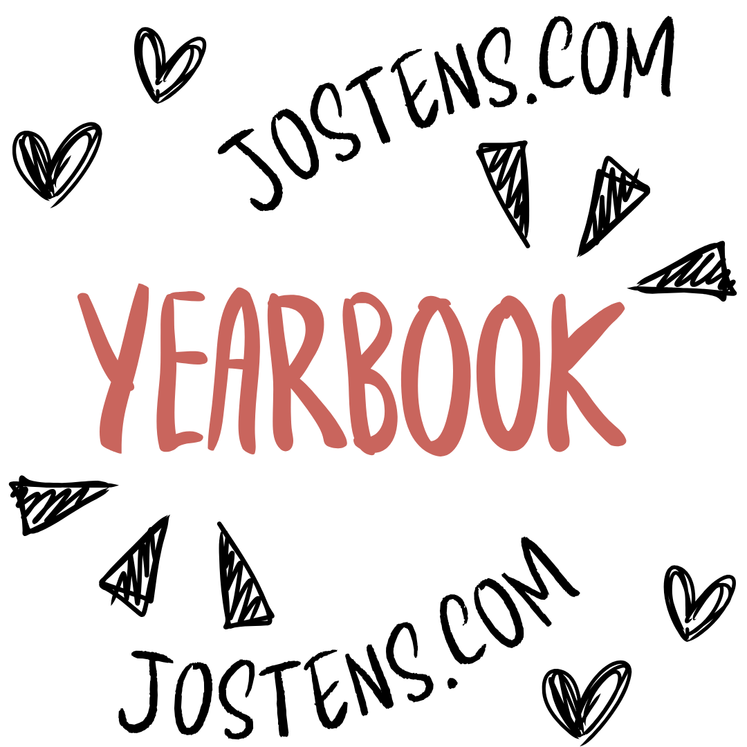 Image is white with the word yearbook in pink and black designs.