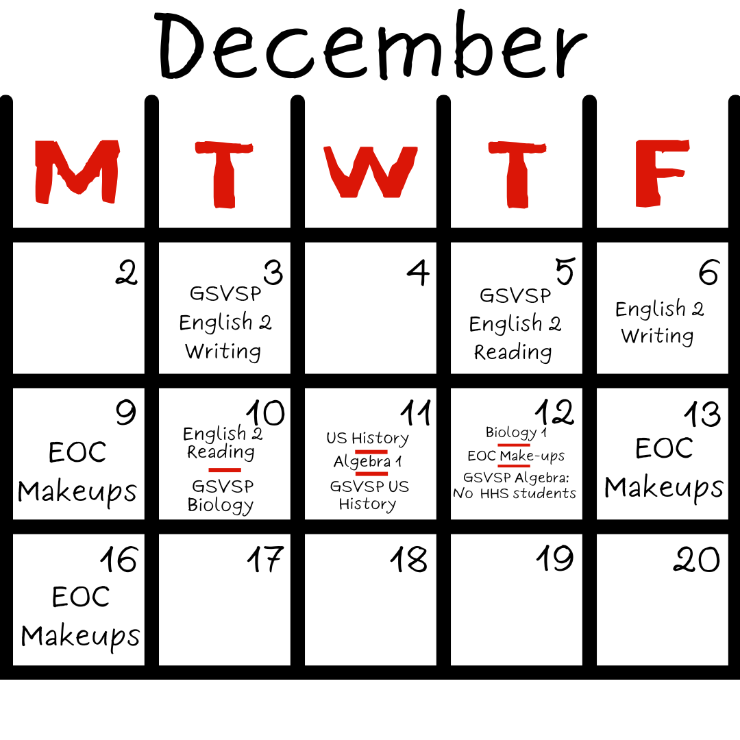 Image is white with a black calendar and red lettering.