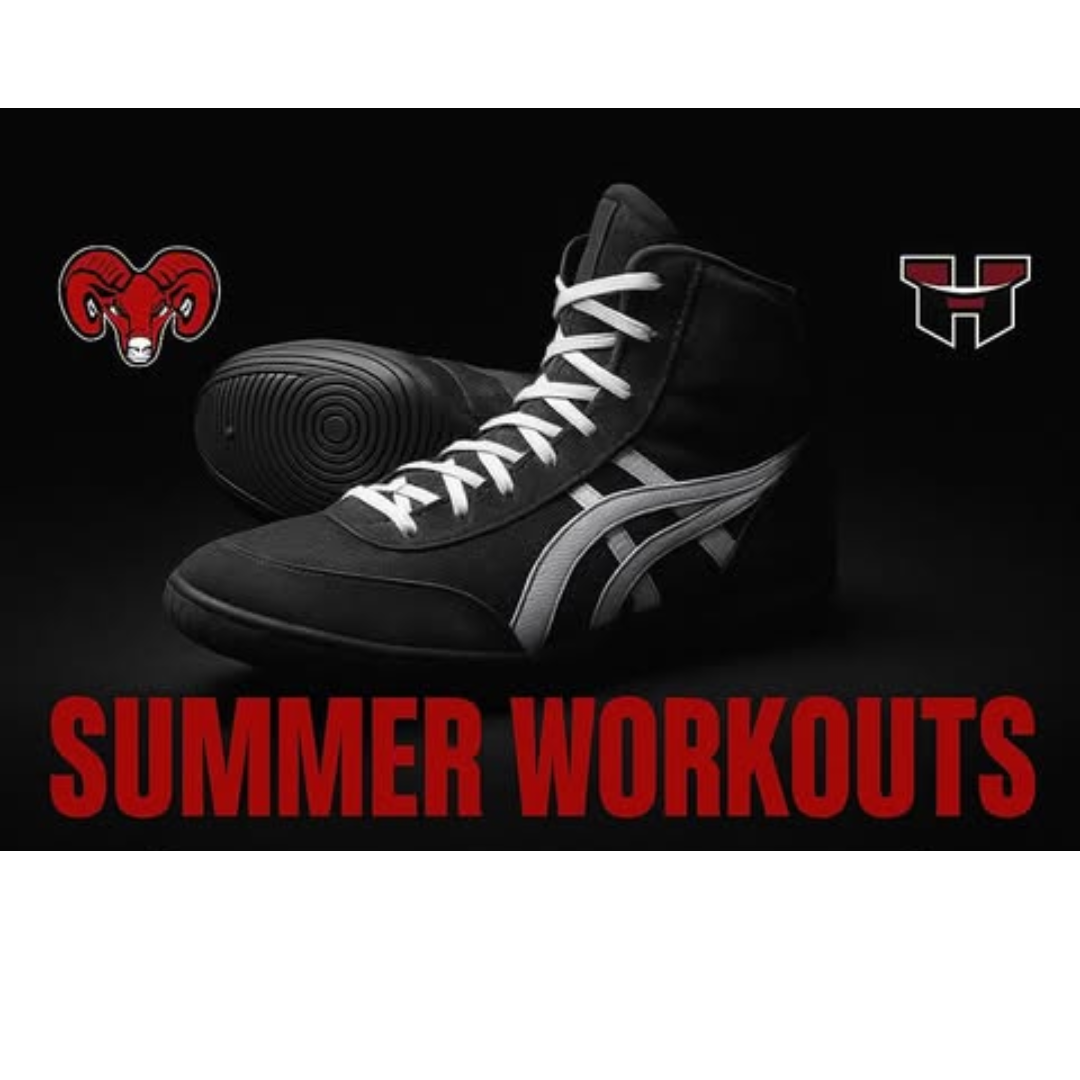 Image is black with a picture of wrestling shoe, a ram, and the HHS H.