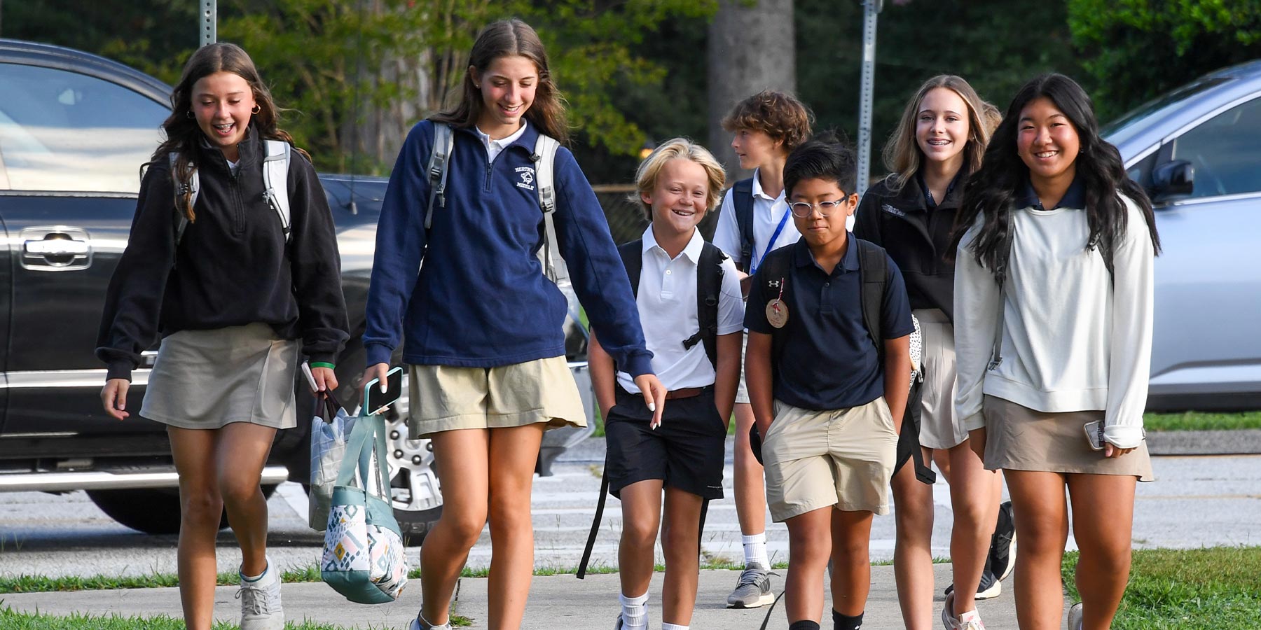 Middle school students walking together