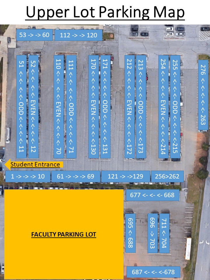 Map of Upper Lot parking spaces