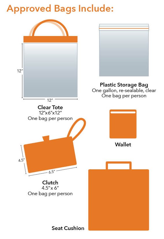 Approved bags include: Clear Tote (12