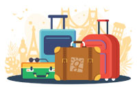 icon of suitcases and travel destinations