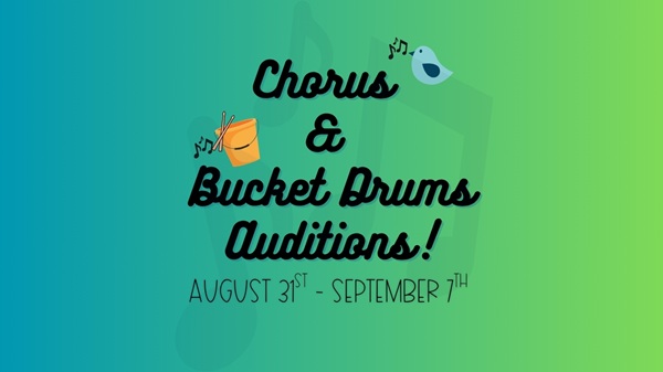 Green background with black text audition dates