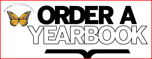 Small graphic with black text stating order a yearbook with the monarch butterfly in the top left corner